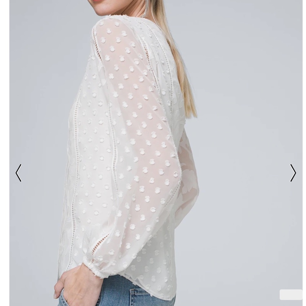 WHBM White Classy Lacey Floral Button Down Blouse Top